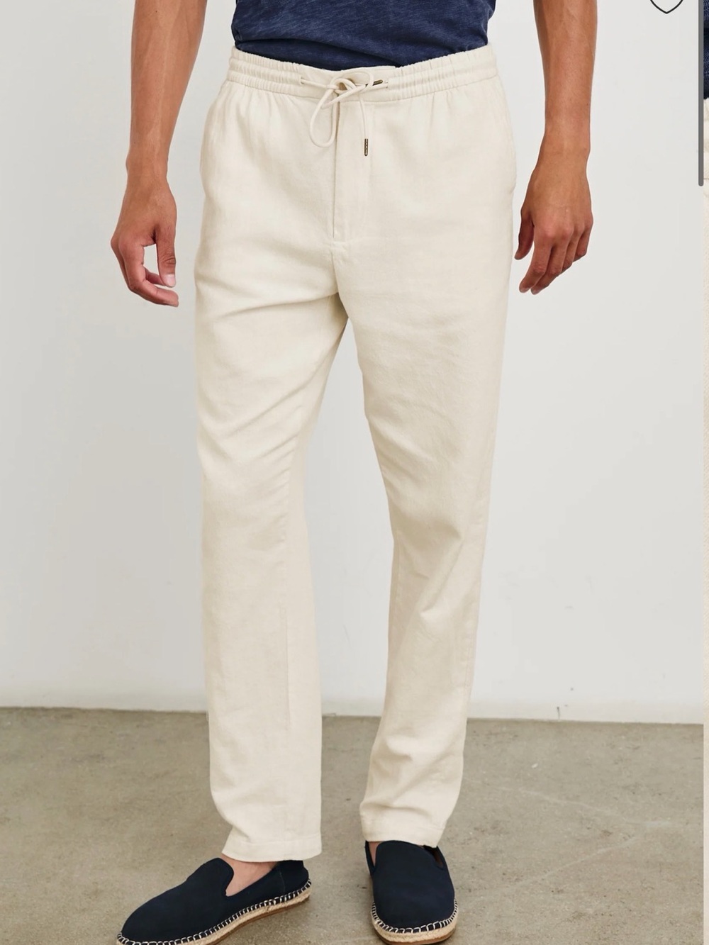 Rails Men’s Ecru Callum Pant Size Large Cotton Linen Blend Drawstring Waist